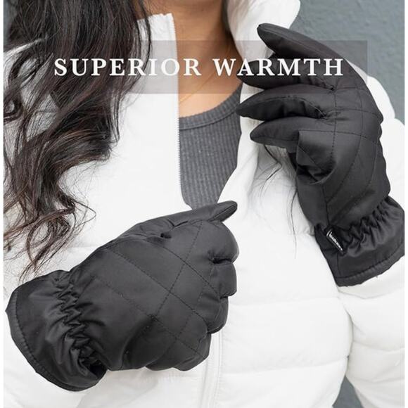 Isotoner Womens Sleekheat Black Gloves Quilted Smart Gloves Small/Medium - Picture 3 of 4